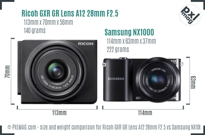 Ricoh GXR GR Lens A12 28mm F2.5 vs Samsung NX1000 size comparison