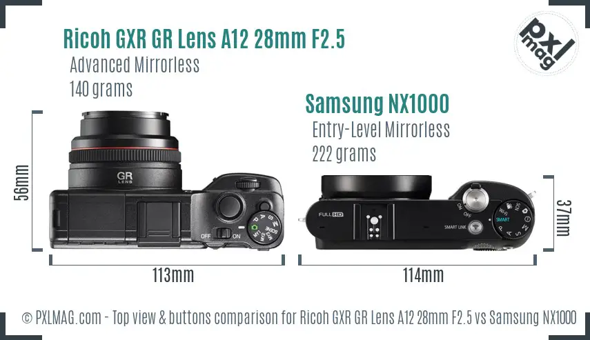 Ricoh GXR GR Lens A12 28mm F2.5 vs Samsung NX1000 top view buttons comparison