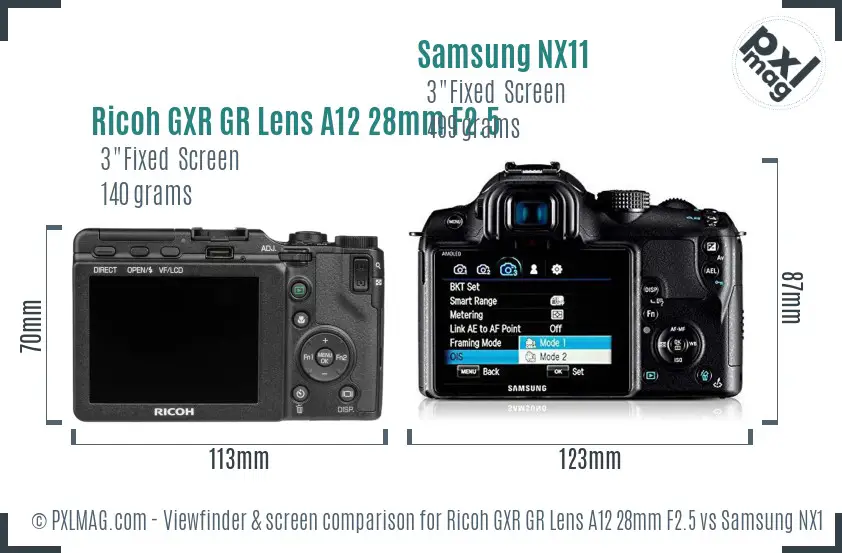 Ricoh GXR GR Lens A12 28mm F2.5 vs Samsung NX11 Screen and Viewfinder comparison