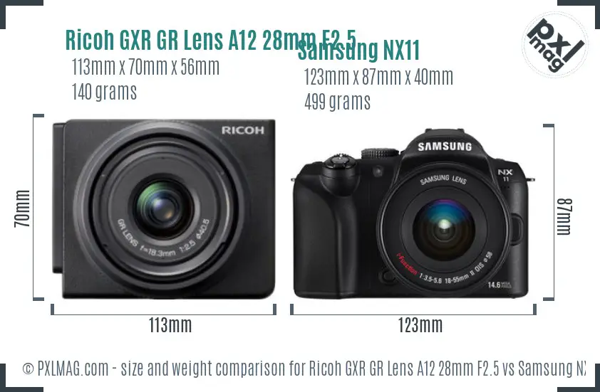 Ricoh GXR GR Lens A12 28mm F2.5 vs Samsung NX11 size comparison