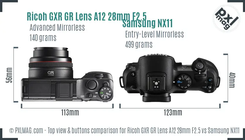 Ricoh GXR GR Lens A12 28mm F2.5 vs Samsung NX11 top view buttons comparison