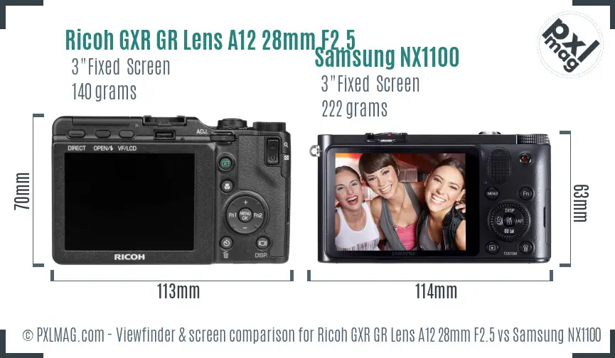 Ricoh GXR GR Lens A12 28mm F2.5 vs Samsung NX1100 Screen and Viewfinder comparison