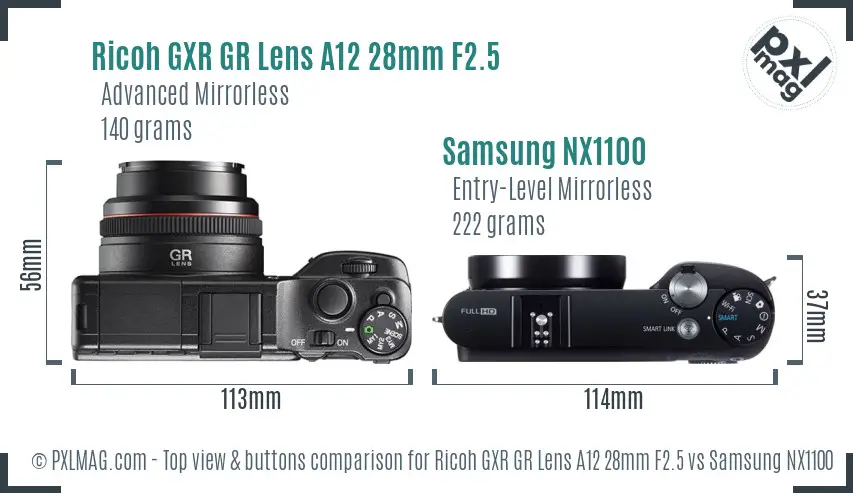Ricoh GXR GR Lens A12 28mm F2.5 vs Samsung NX1100 top view buttons comparison
