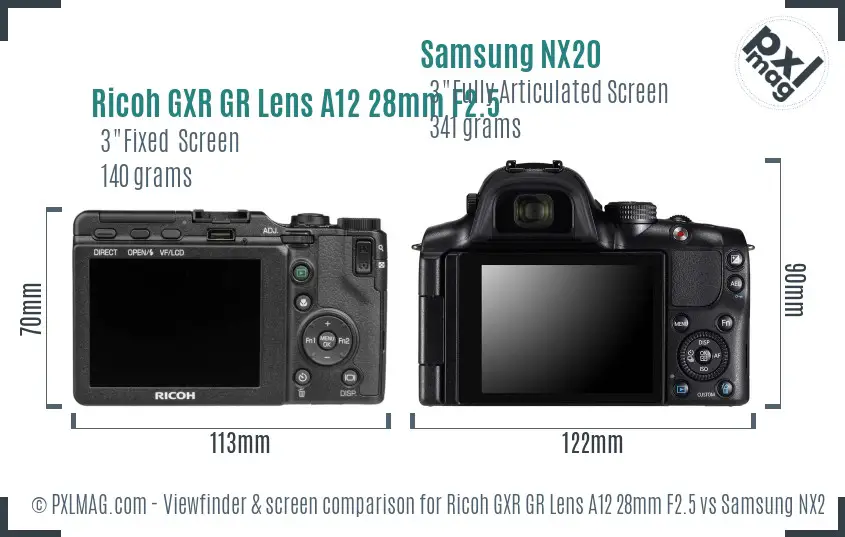 Ricoh GXR GR Lens A12 28mm F2.5 vs Samsung NX20 Screen and Viewfinder comparison