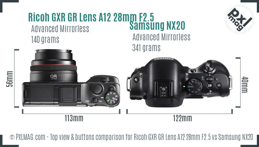 Ricoh GXR GR Lens A12 28mm F2.5 vs Samsung NX20 top view buttons comparison