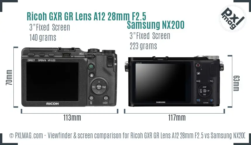 Ricoh GXR GR Lens A12 28mm F2.5 vs Samsung NX200 Screen and Viewfinder comparison