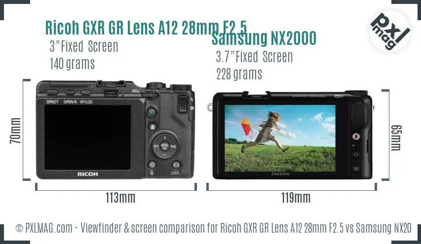 Ricoh GXR GR Lens A12 28mm F2.5 vs Samsung NX2000 Screen and Viewfinder comparison