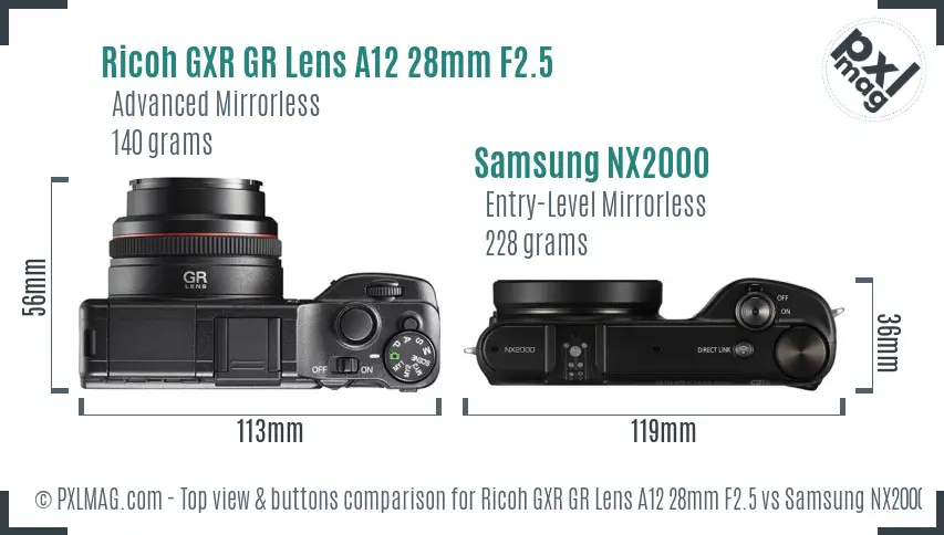 Ricoh GXR GR Lens A12 28mm F2.5 vs Samsung NX2000 top view buttons comparison