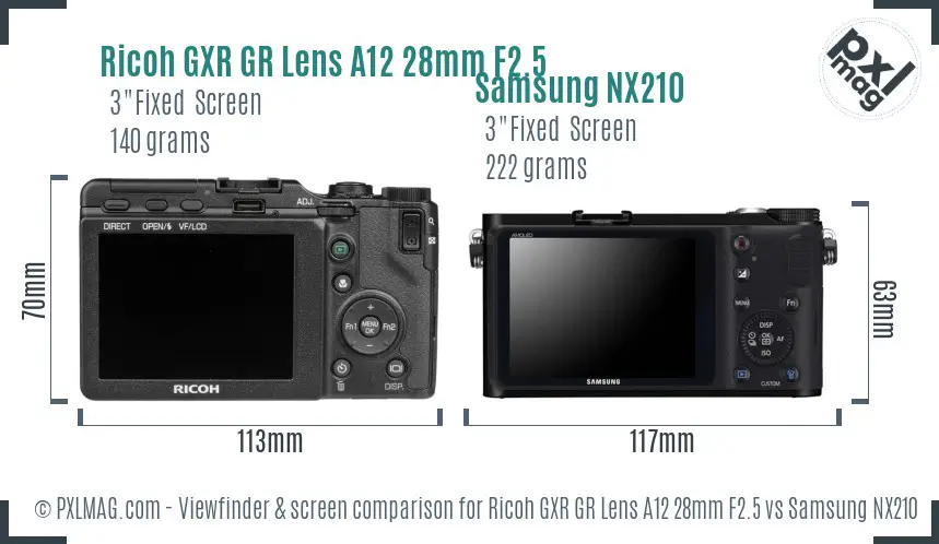 Ricoh GXR GR Lens A12 28mm F2.5 vs Samsung NX210 Screen and Viewfinder comparison