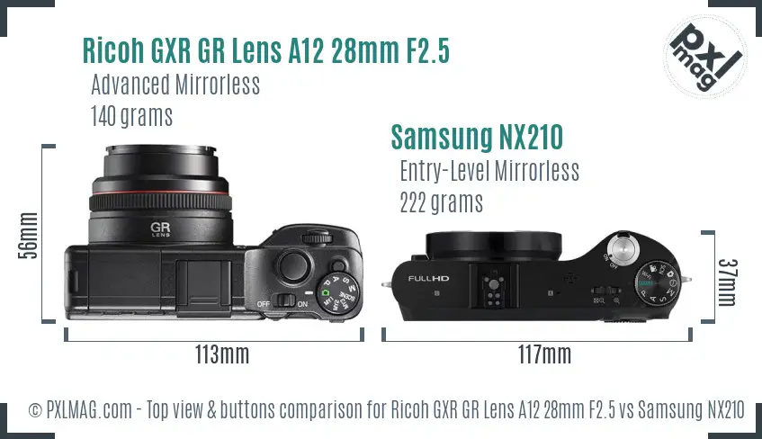 Ricoh GXR GR Lens A12 28mm F2.5 vs Samsung NX210 top view buttons comparison