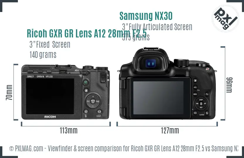 Ricoh GXR GR Lens A12 28mm F2.5 vs Samsung NX30 Screen and Viewfinder comparison