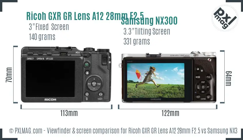 Ricoh GXR GR Lens A12 28mm F2.5 vs Samsung NX300 Screen and Viewfinder comparison