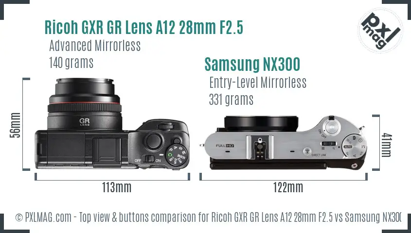 Ricoh GXR GR Lens A12 28mm F2.5 vs Samsung NX300 top view buttons comparison