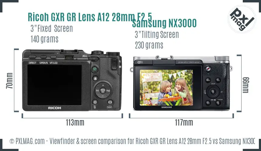 Ricoh GXR GR Lens A12 28mm F2.5 vs Samsung NX3000 Screen and Viewfinder comparison