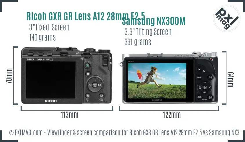 Ricoh GXR GR Lens A12 28mm F2.5 vs Samsung NX300M Screen and Viewfinder comparison