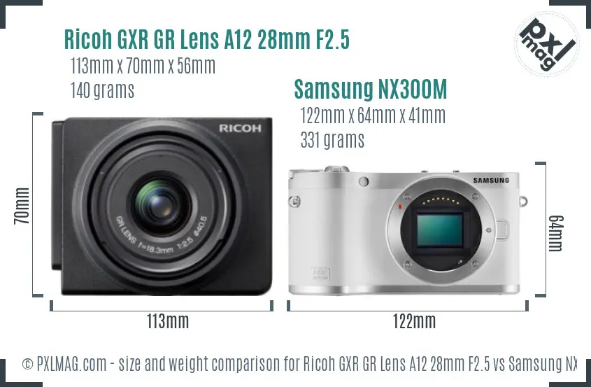 Ricoh GXR GR Lens A12 28mm F2.5 vs Samsung NX300M size comparison
