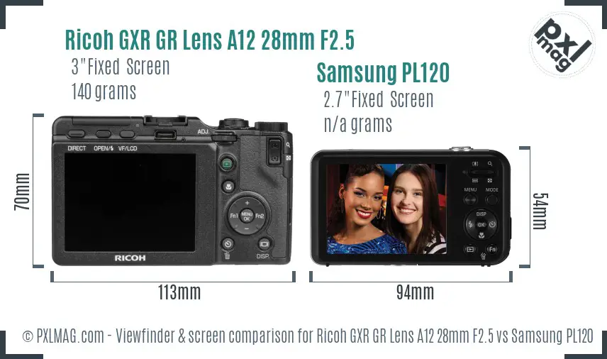 Ricoh GXR GR Lens A12 28mm F2.5 vs Samsung PL120 Screen and Viewfinder comparison