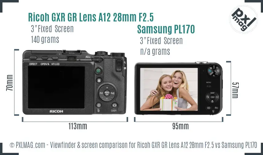 Ricoh GXR GR Lens A12 28mm F2.5 vs Samsung PL170 Screen and Viewfinder comparison