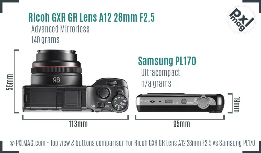 Ricoh GXR GR Lens A12 28mm F2.5 vs Samsung PL170 top view buttons comparison