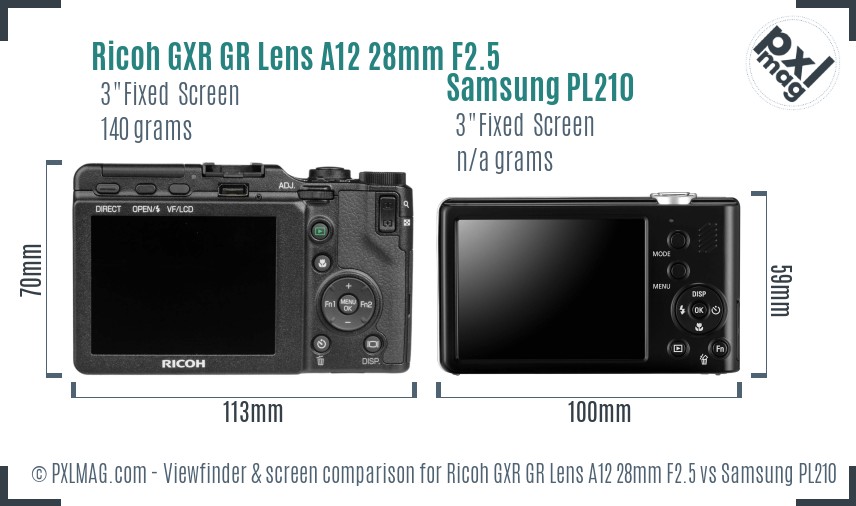 Ricoh GXR GR Lens A12 28mm F2.5 vs Samsung PL210 Screen and Viewfinder comparison