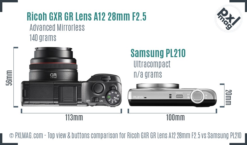 Ricoh GXR GR Lens A12 28mm F2.5 vs Samsung PL210 top view buttons comparison