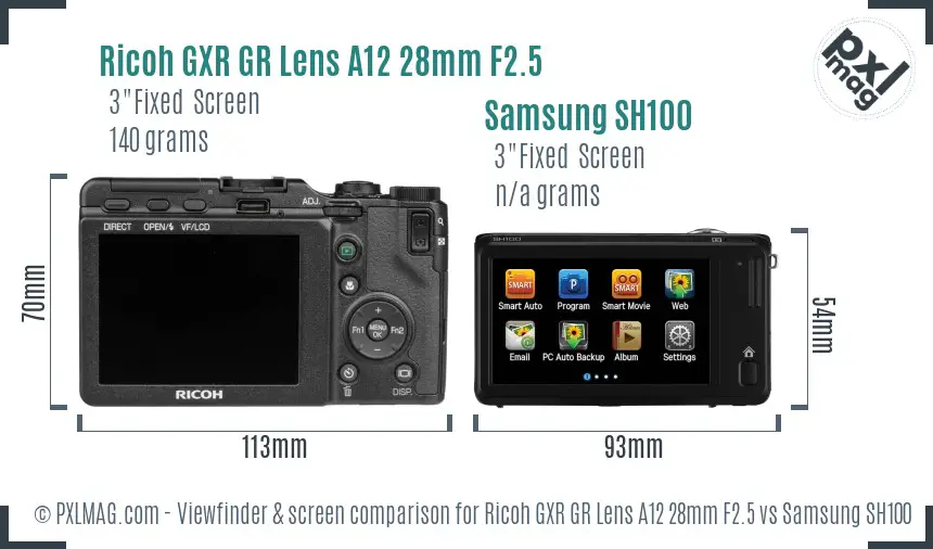 Ricoh GXR GR Lens A12 28mm F2.5 vs Samsung SH100 Screen and Viewfinder comparison