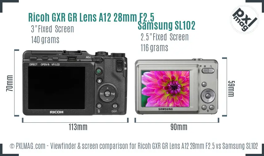Ricoh GXR GR Lens A12 28mm F2.5 vs Samsung SL102 Screen and Viewfinder comparison