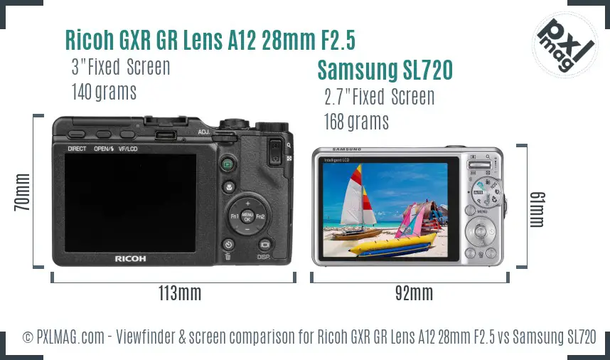 Ricoh GXR GR Lens A12 28mm F2.5 vs Samsung SL720 Screen and Viewfinder comparison