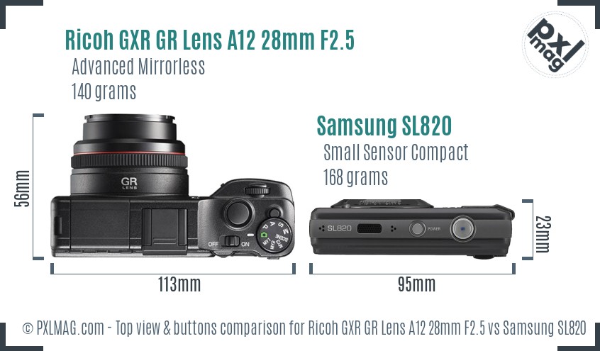 Ricoh GXR GR Lens A12 28mm F2.5 vs Samsung SL820 top view buttons comparison