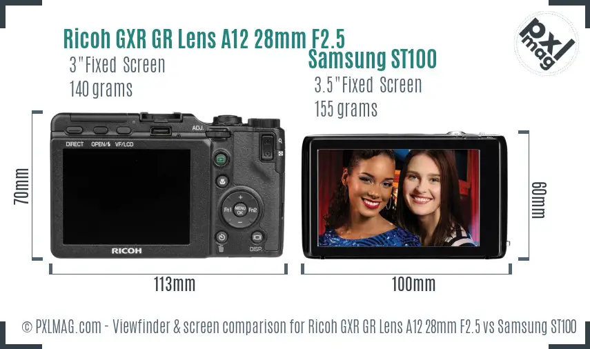Ricoh GXR GR Lens A12 28mm F2.5 vs Samsung ST100 Screen and Viewfinder comparison