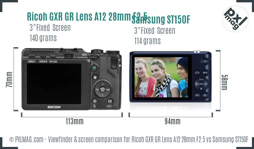 Ricoh GXR GR Lens A12 28mm F2.5 vs Samsung ST150F Screen and Viewfinder comparison