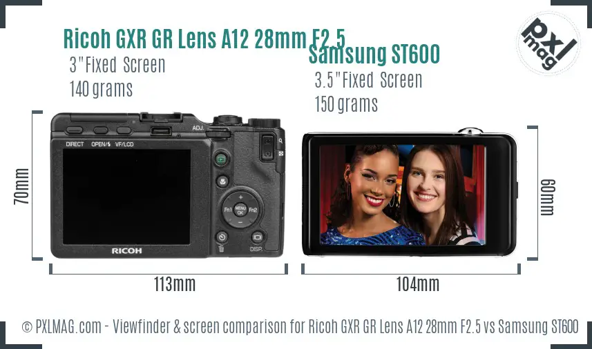 Ricoh GXR GR Lens A12 28mm F2.5 vs Samsung ST600 Screen and Viewfinder comparison