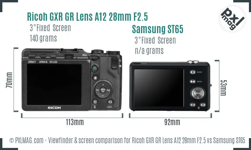 Ricoh GXR GR Lens A12 28mm F2.5 vs Samsung ST65 Screen and Viewfinder comparison