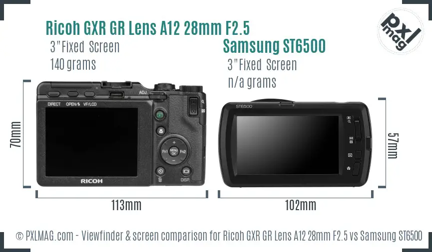 Ricoh GXR GR Lens A12 28mm F2.5 vs Samsung ST6500 Screen and Viewfinder comparison