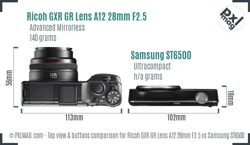 Ricoh GXR GR Lens A12 28mm F2.5 vs Samsung ST6500 top view buttons comparison