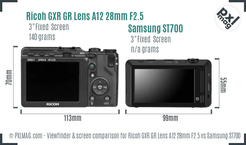 Ricoh GXR GR Lens A12 28mm F2.5 vs Samsung ST700 Screen and Viewfinder comparison