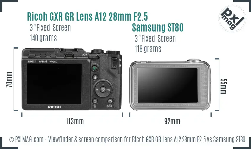 Ricoh GXR GR Lens A12 28mm F2.5 vs Samsung ST80 Screen and Viewfinder comparison