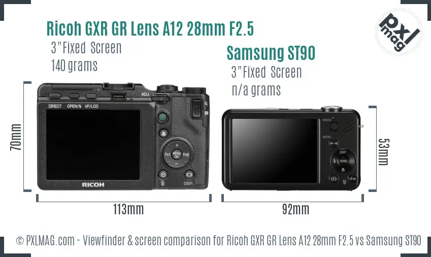 Ricoh GXR GR Lens A12 28mm F2.5 vs Samsung ST90 Screen and Viewfinder comparison