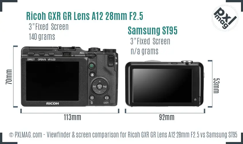 Ricoh GXR GR Lens A12 28mm F2.5 vs Samsung ST95 Screen and Viewfinder comparison