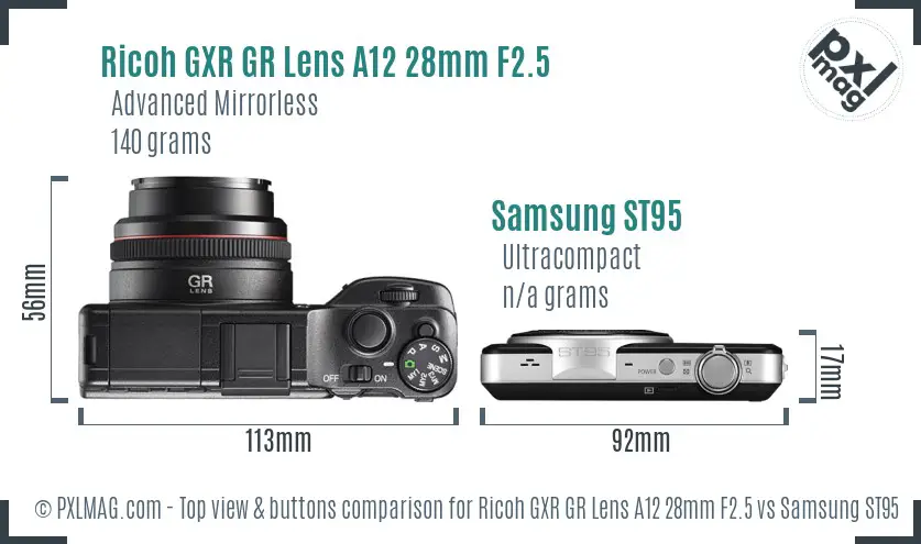 Ricoh GXR GR Lens A12 28mm F2.5 vs Samsung ST95 top view buttons comparison