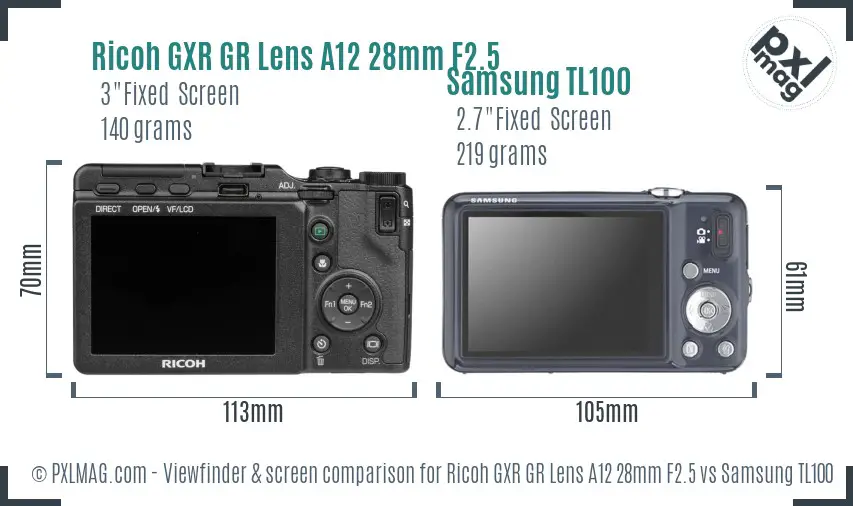 Ricoh GXR GR Lens A12 28mm F2.5 vs Samsung TL100 Screen and Viewfinder comparison