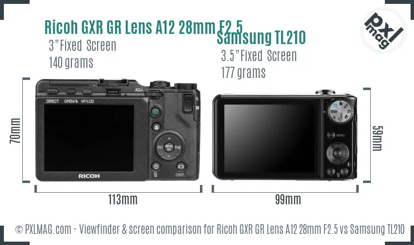 Ricoh GXR GR Lens A12 28mm F2.5 vs Samsung TL210 Screen and Viewfinder comparison
