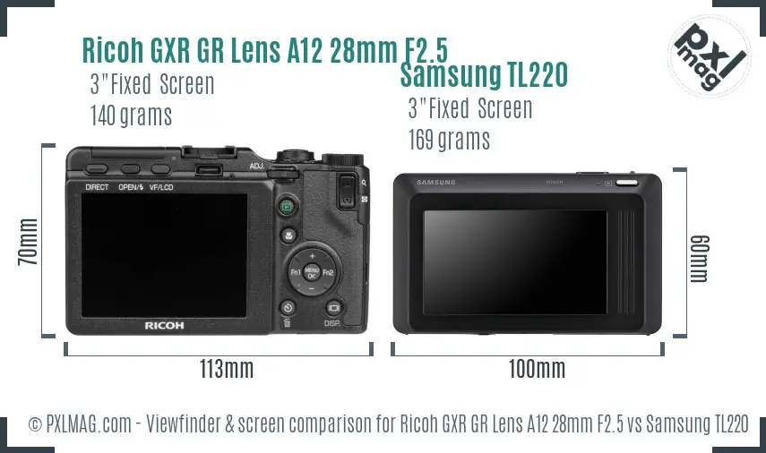 Ricoh GXR GR Lens A12 28mm F2.5 vs Samsung TL220 Screen and Viewfinder comparison