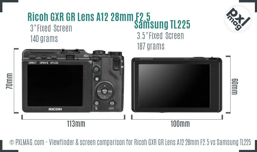 Ricoh GXR GR Lens A12 28mm F2.5 vs Samsung TL225 Screen and Viewfinder comparison