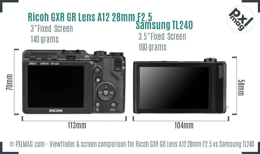 Ricoh GXR GR Lens A12 28mm F2.5 vs Samsung TL240 Screen and Viewfinder comparison