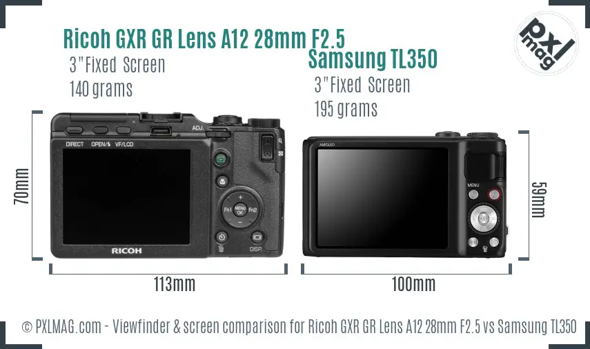 Ricoh GXR GR Lens A12 28mm F2.5 vs Samsung TL350 Screen and Viewfinder comparison