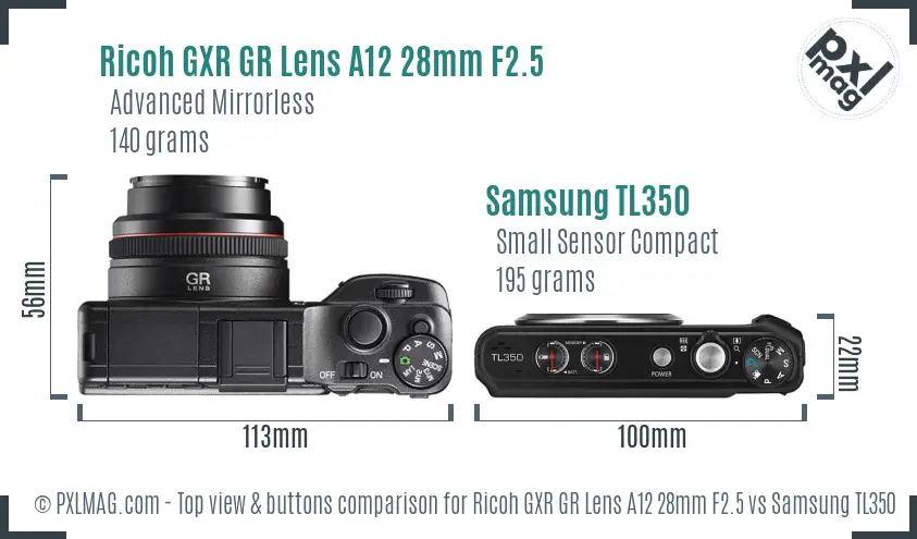 Ricoh GXR GR Lens A12 28mm F2.5 vs Samsung TL350 top view buttons comparison