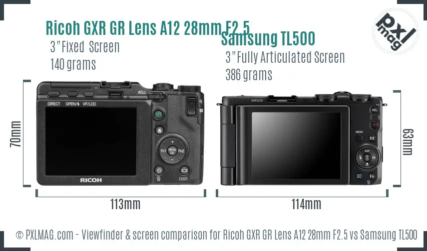 Ricoh GXR GR Lens A12 28mm F2.5 vs Samsung TL500 Screen and Viewfinder comparison