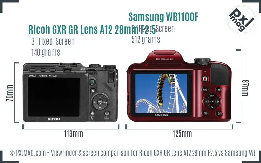 Ricoh GXR GR Lens A12 28mm F2.5 vs Samsung WB1100F Screen and Viewfinder comparison