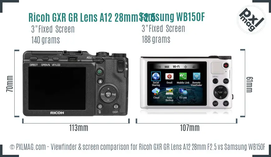 Ricoh GXR GR Lens A12 28mm F2.5 vs Samsung WB150F Screen and Viewfinder comparison